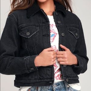 TORI BLACK DENIM SHERPA JACKET NWOT